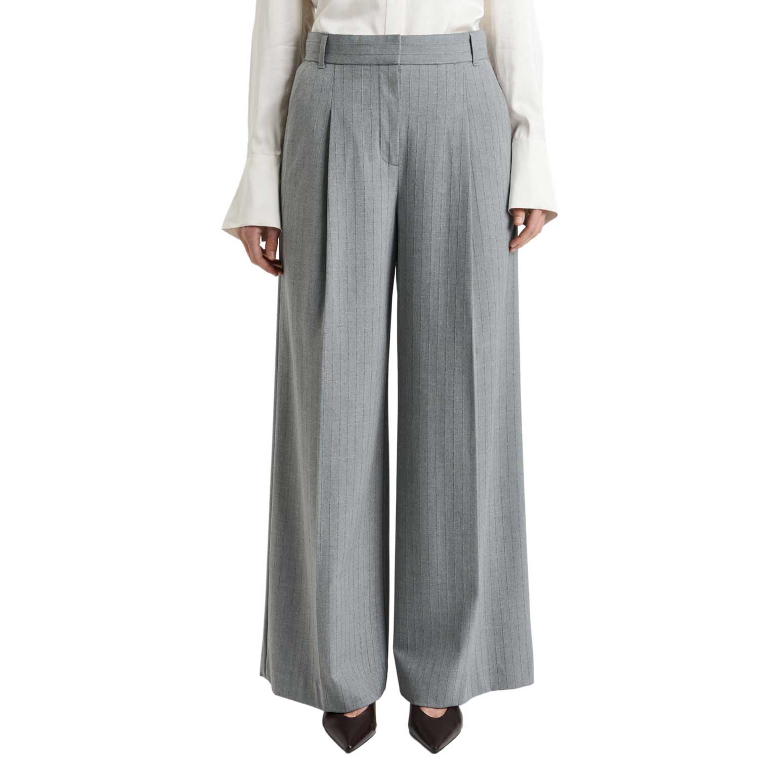 Veronika Maine Grey Pinstripe Straight Leg Pant